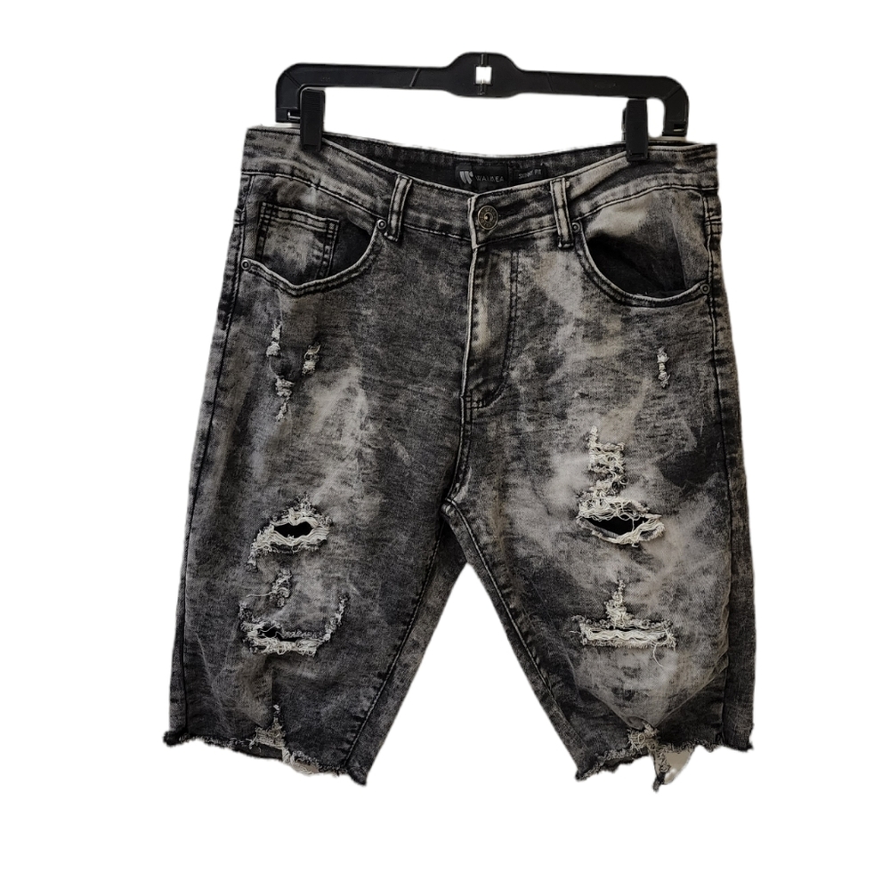 Waimea Black Acid Stone Wash Jean Shorts